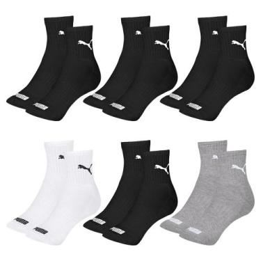 Imagem de Kit 6 Pares de Meias Puma Cano Médio Esportiva Masculino, Preto, Cinza