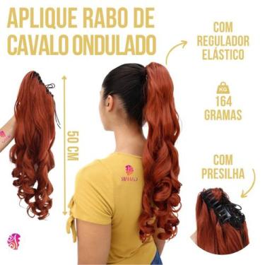 Imagem de Aplique Rabo De Cavalo Em Piranha Liso Ondulado 50 Cm - Fibra Organica