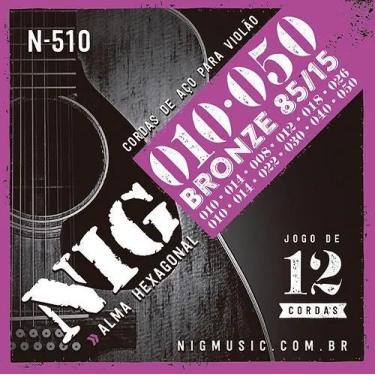 Imagem de Encordoamento para violão aço 12 cordas bronze 85/15 nig n-510