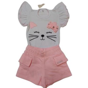 Imagem de Conjunto Curto Bermuda + Body Bebê Menina Lessa Kids Rf 8779, Rosa, P 