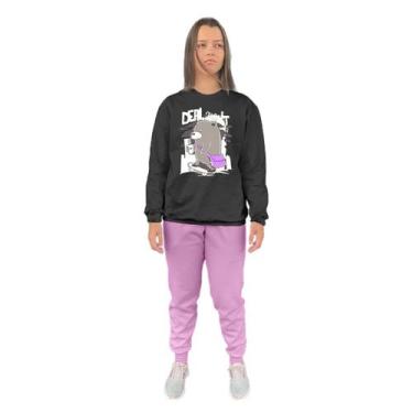 Imagem de Conjunto de Moletom Feminino Blusa Sem Capuz e Calça Jogger Estampado 