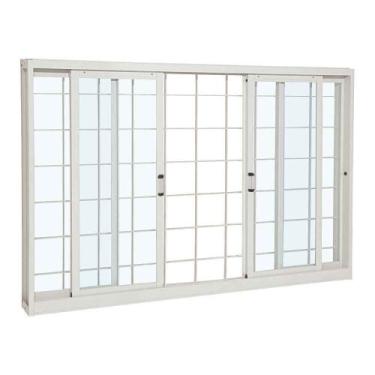 Imagem de Janela de Correr Grade Quadriculada em Aço 100 x 120 x 12 cm 4 Folhas 