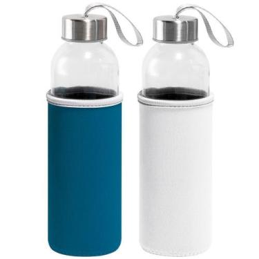 Imagem de Kit 2x Garrafa de Vidro 520 ml Soft TopGet Azul e Branco