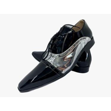 Imagem de Sapato Masculino Italiano Em Couro Executivo Prateado Verniz Ref: D690