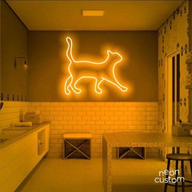 Imagem de luminaria letreiro Neon Led Gato 35x30 luminoso decoração p/ selfie - 