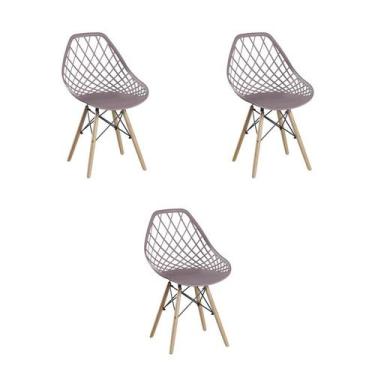 Imagem de Kit 3 Cadeiras Jantar Camurça PP Base Madeira - Rivatti