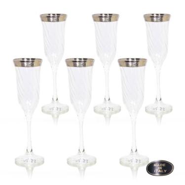 Imagem de Conj 06 Taças Pra Champagne Cristal Italiano Lapidado Prata - LUXdécor