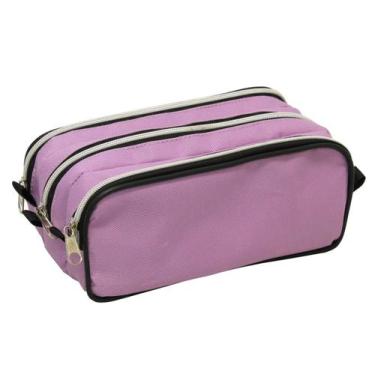 Imagem de Estojo poliester lilas com 3 divisoes - ziper prata ls ee1243 - LS Bol