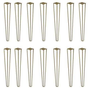Imagem de Kit 14 Pés de Metal 60 CM Hairpin Legs Mesa de Canto Aparador Dourado 