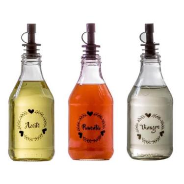 Imagem de Kit Galheteiros De Vidro 200ml Redondo 3 Peças(Azeite/Vinagre/Pimenta)