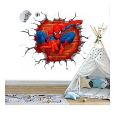 Imagem de Papel Adesivo Infantil Homem Aranha Buraco Saindo Parede 3D - Final De
