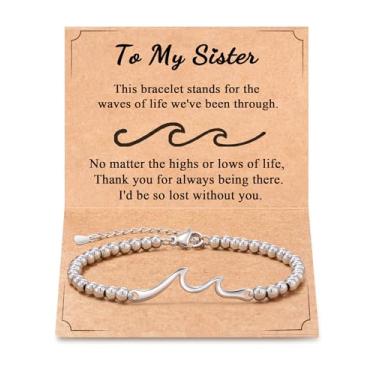 Imagem de Tarsus Presentes para irmãs, The Waves of Life We've Through Together, presente de irmã mais velha, presentes de aniversário para irmãs, presentes de Natal, average, Aço inoxidável, Sem Pedra Preciosa