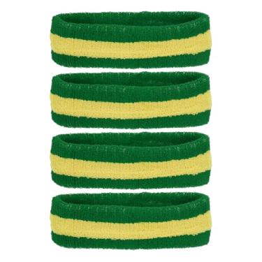 Imagem de PATIKIL Bandanas de suor, 4 peças, tecido felpudo para mulheres, homens, esportes, basquete, tênis, academia, malhar, verde, amarelo