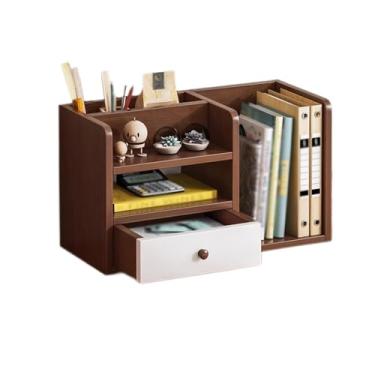 Imagem de Atril para livros mesa com gavetas livraria de tabuleiro artificial, organizador de armazenamento multiúsos para secretária, prateleira de exibição de escritório de estúdio de várias camadas estante