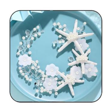 Imagem de Latious Estrela-do-mar noiva cabelo videira flor de prata acessório para cabelo de pérola acessórios para cabelo para mulheres e meninas (34 cm)