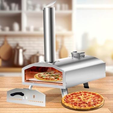 Imagem de Forno de pizza a lenha de 30,5 cm, forno de pizza ao ar livre, forno de pizza de pellets de madeira portátil de aço inoxidável com pedra de pizza rotativa para quintal