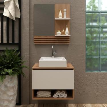 Imagem de Kit Banheiro com Cuba e Espelheira Amêndoa Mármore Branco Tecno Mobili