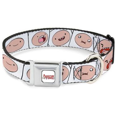 Imagem de Cartoon Network Peasy Fivela de cinto de segurança de metal ajustável, coleira de liberação rápida para cães, Adventure Time Finn Expression Blocks White, 24,5 a 33 cm de largura