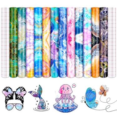 Imagem de Tintnut Vinil Permanente de Mármore Líquido, Vinil Adesivo Impresso com Padrão de Aquarela- 12 Folhas 12"X10", Vinil para Exterior com Impressão Marmorizada Compatível com Cricut/S (12" X 10")