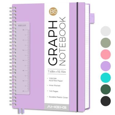 Imagem de AHGXG Caderno de papel milimetrado – Caderno espiral 19,3 cm x 25,4 cm, caderno gráfico grande B5, 140 páginas, papel quadriculado grosso de 100 g/m², capa de plástico impermeável, para engenharia de