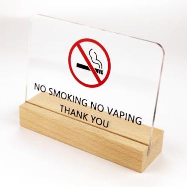 Imagem de Sinal de proibição de fumar e não vaping para casa do Airbnb hospeda escritório ocupado área pública restaurante decoração de parede 2024 placas mais recentes (vertical de mesa)