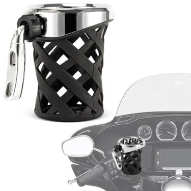 Imagem de PSLER Suporte de copo de bebida de motocicleta universal para Dyna Fat Bob Touring Road Glide Street Electra Glide Softail 1996-up Goldwing GL1800 2018-up