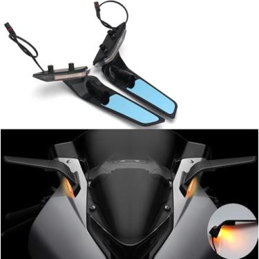 Imagem de RUNNING PANTHER Espelhos retrovisores com luz de seta LED para BMW S1000RR 2019-2024, retrovisor lateral giratório ajustável de 360° com luz de sinalização, acessórios de espelho de asa para BMW