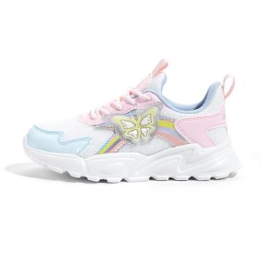 Imagem de LUCKY STEP Tênis de corrida infantil Butterfly School Gym para crianças/meninos/meninas, Amarelo/rosa, 11 Little Kid