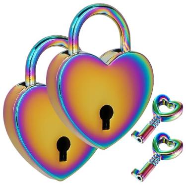 Imagem de TOCCOOL Mini cadeado em forma de coração com chave, cadeado de coração de metal colorido para cadernos, agendas, caixas de joias e armazenamento (2 peças coloridas)