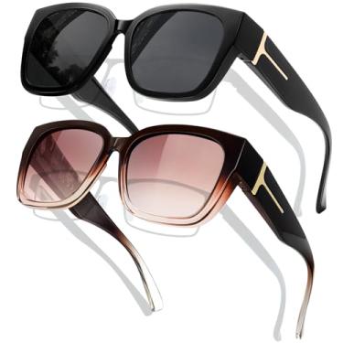 Imagem de KANASTAL Óculos de Sol Feminino Masculino Polarizado 2 Peças Pares Marrons Preto Proteção UV 400 Sunglasses over Glasses -Preto + Marrom