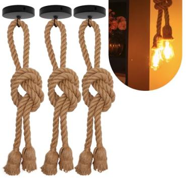 Imagem de Kit 3 Luminária Pendente Duplo Corda Sisal Rústico 2m Lpcr22