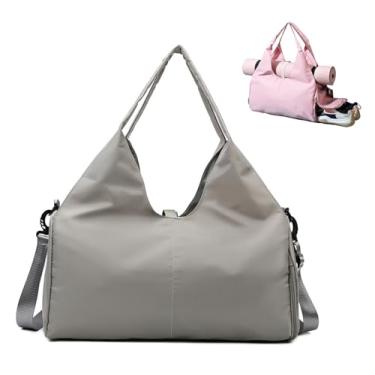 Imagem de Bolsa feminina Oxford para academia de ioga com compartimento para sapatos, grande capacidade, bolsa esportiva simplista para viagens e fitness, 6 opções de cores, 49 x 25 x 21 cm, Cinza claro, Bolsa