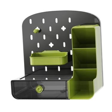 Imagem de DimyFew Organizador de mesa pegboard com gaveta, prateleira de posição de trabalho, suporte de caneta, acessórios de mesa para sala de jogos, Preto