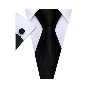Imagem de Conjunto de Gravata e Abutões Masculinos - Seda Jacquard Preto, Branco