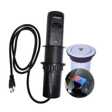 Imagem de Torre De Tomada Automática C/ Carregado Wirelesr Usb Preta - Renna Com