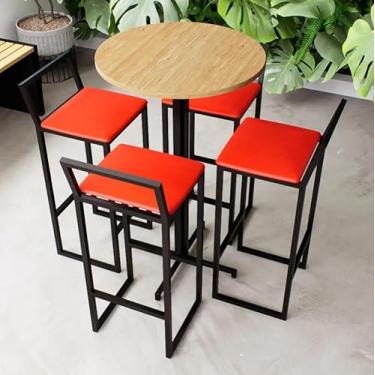 Imagem de Conjunto Mesa Alta Bar Bistrô Redonda Pinus 4 Banquetas Confort Estofado Industrial Black (Vermelho)