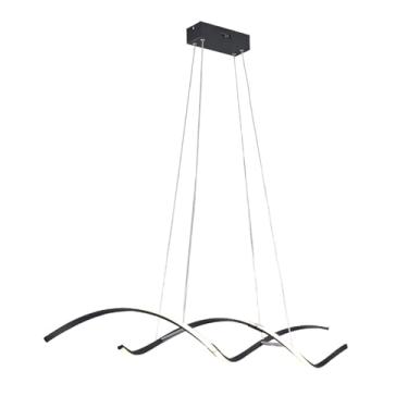 Imagem de Lustre moderno, luz pendente linear LED Dimmable Hanging Light Fixture, 3000K-6000K com controle remoto para sala de estar Sala de jantar Escritório Preto/Ouro Acabamento (Preto)