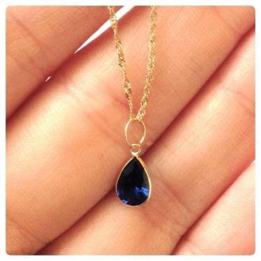 Imagem de Pingente Feminino Ouro 18k Gota Azul Sáfira - DR Joias