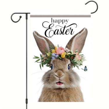 Imagem de Starlit Patio Bandeira de jardim de páscoa feliz coelhinho da páscoa bandeira de jardim 30 x 45 cm dupla face feliz páscoa quintal flores bem-vindo primavera fazenda sinais para decoração de jardim