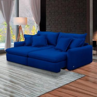 Imagem de Sofá 190cm Retrátil Reclinável Almofadas Caixa Zero Sydney Veludo Azul G93 - Gran Belo