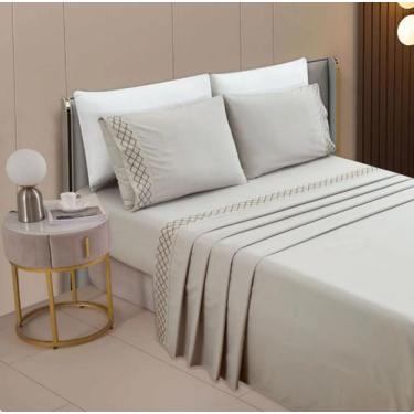 Imagem de Jogo de Cama Lençol Platinum Bordado Casal Padrão 4 Peças Rozac 200 Fi