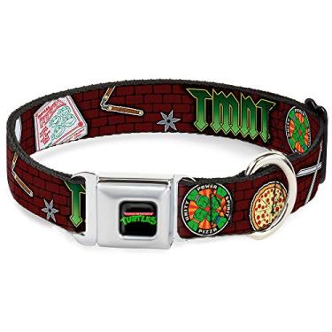 Imagem de Buckle-Down Coleira para cães com fivela de cinto de segurança - Classic TMNT Gear/Elements Brick Wall - 3,8 cm de largura - Serve para pescoço de 45,7-81,3 cm - Grande
