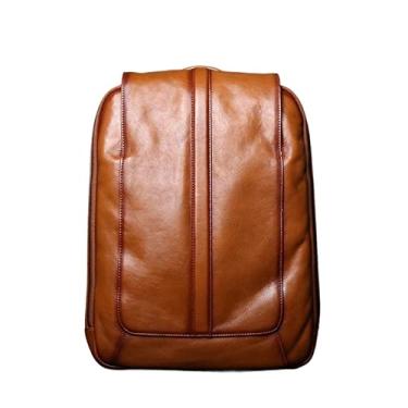 Imagem de Mochila de couro retrô para homens de couro genuíno de grande capacidade casual moda bolsa de computador para homens(Yellow)