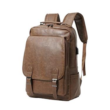 Imagem de Mochila vintage de grande capacidade para homens Mochilas masculinas de couro de luxo mochila escolar para homens