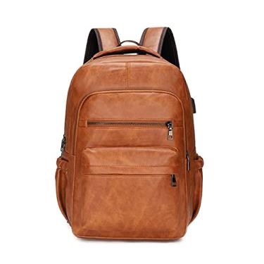 Imagem de Mochila de qualidade para homens Mochila de couro Mochila grande para laptop Mochila escolar masculina para meninos(Light Brown)