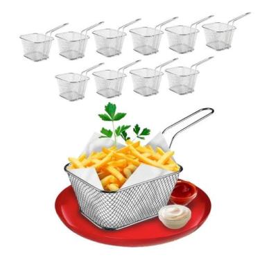 Imagem de Kit 10 Mini Cesta Cesto Para Servir Petisco Fritas Porções Fritura Bat