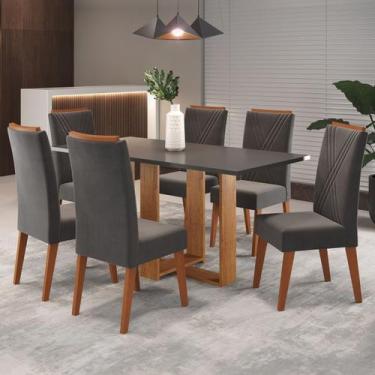 Imagem de Mesa de Jantar 6 Lugares Fama Mel/Cinza/Grafite - Viero Móveis, Cinza,