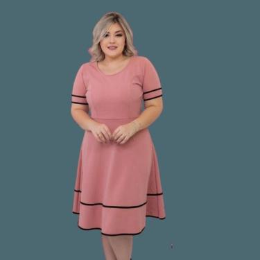 Imagem de Vestido Moda Evangelica Social Plus Size Rodado Liso Casual Barato Lux