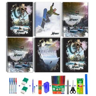 Imagem de Kit 10 Cadernos Tamanho Grande Com Pautas Capa Dura Espiral Sports 96 