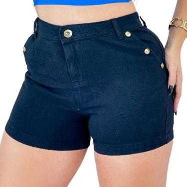 Imagem de Short Jeans Feminino com Detalhes Laterais Branco e Preto - Fortaleza 